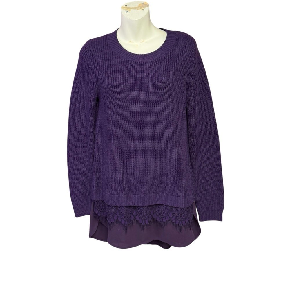 Chelsea & Theodore Deep Purple Sweater with Lace Hem size medium